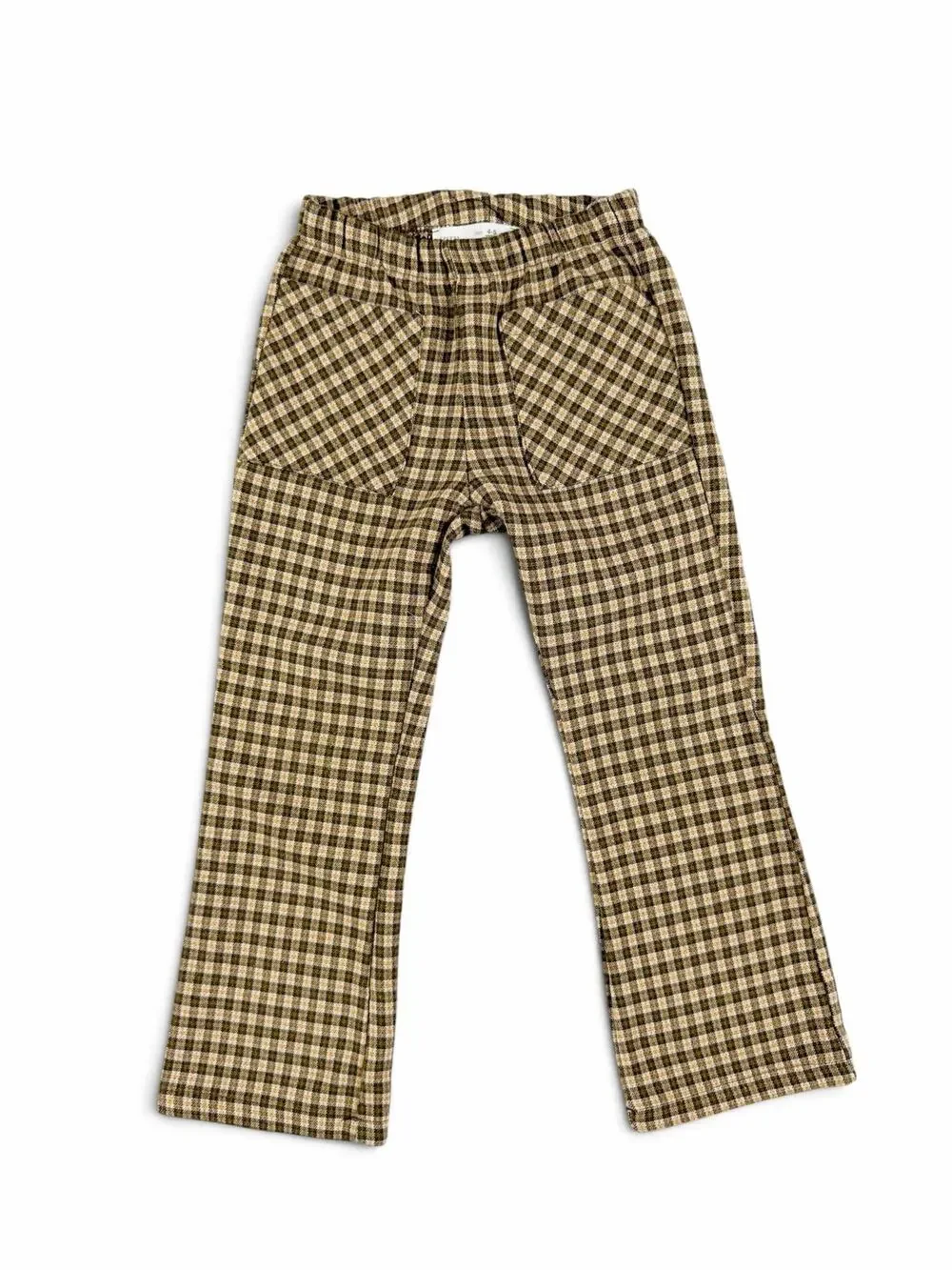 Zara Kids Plaid Flare Pants Brown Mustard Check 4-5 Years